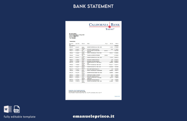 modello di parole di dichiarazione di stile verificato USA California Bank Trust